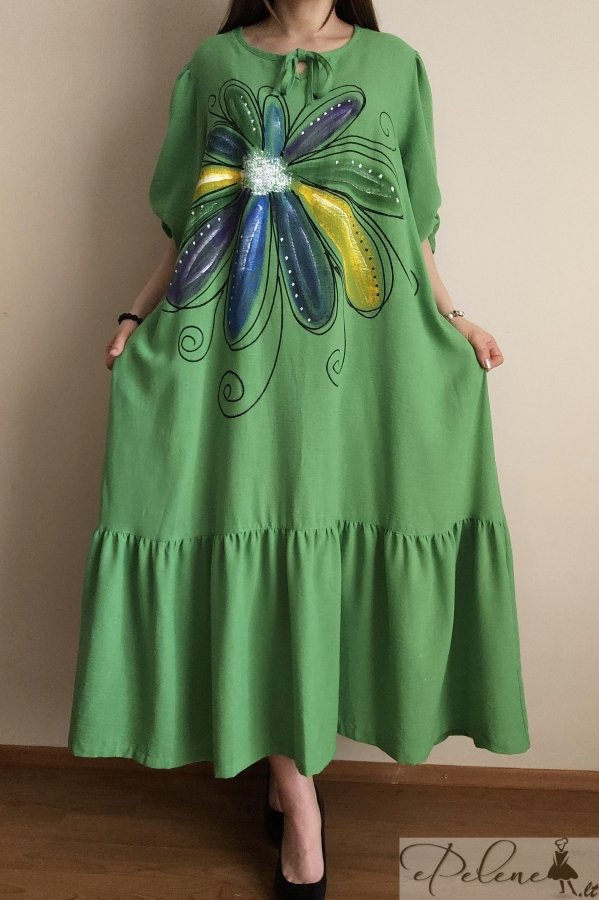 Nauja žalia suknelė su linu