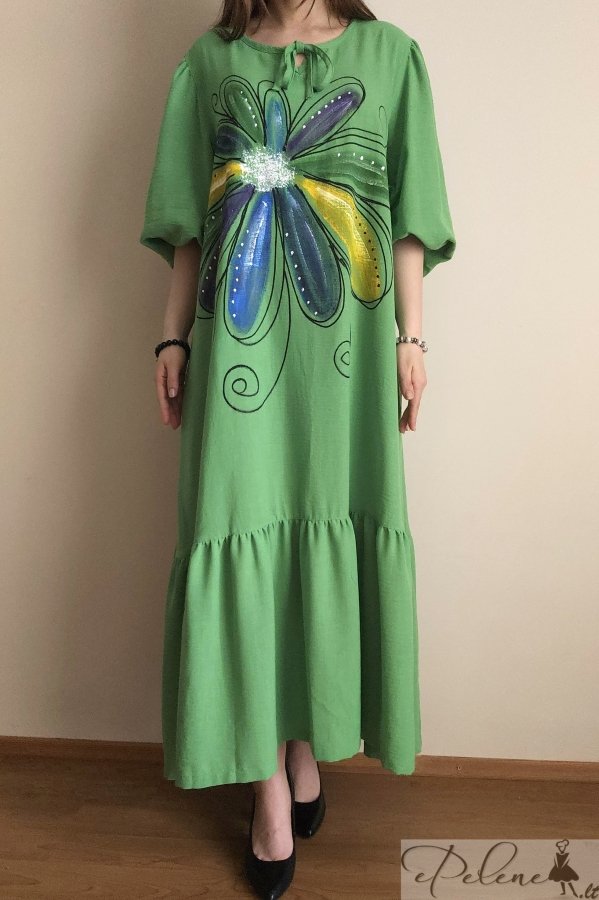 Nauja žalia suknelė su linu