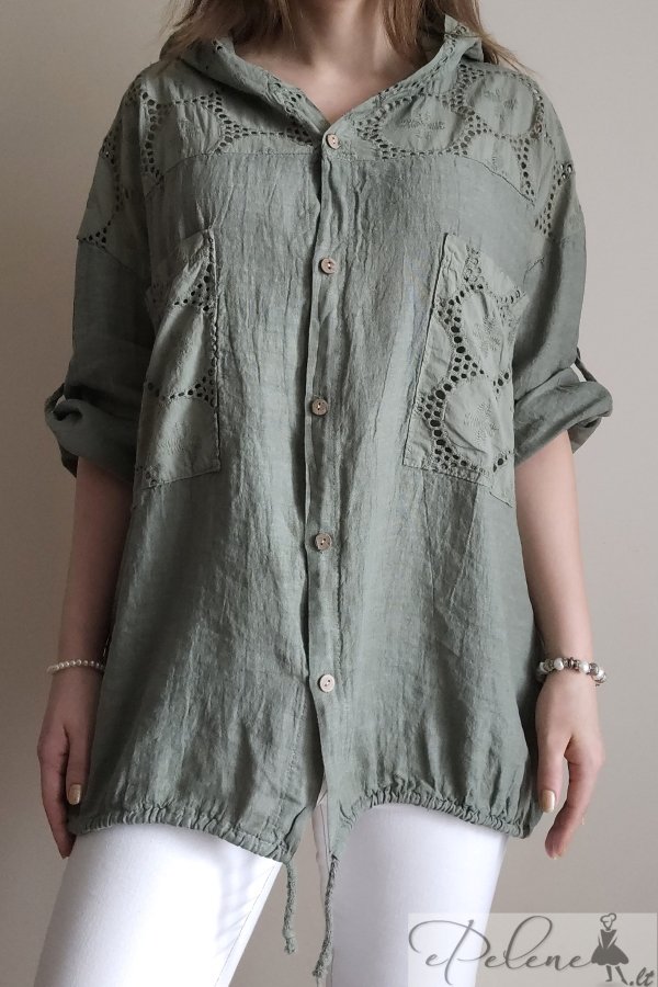 Naujas lino švarkas su mereškuotomis detalėmis
